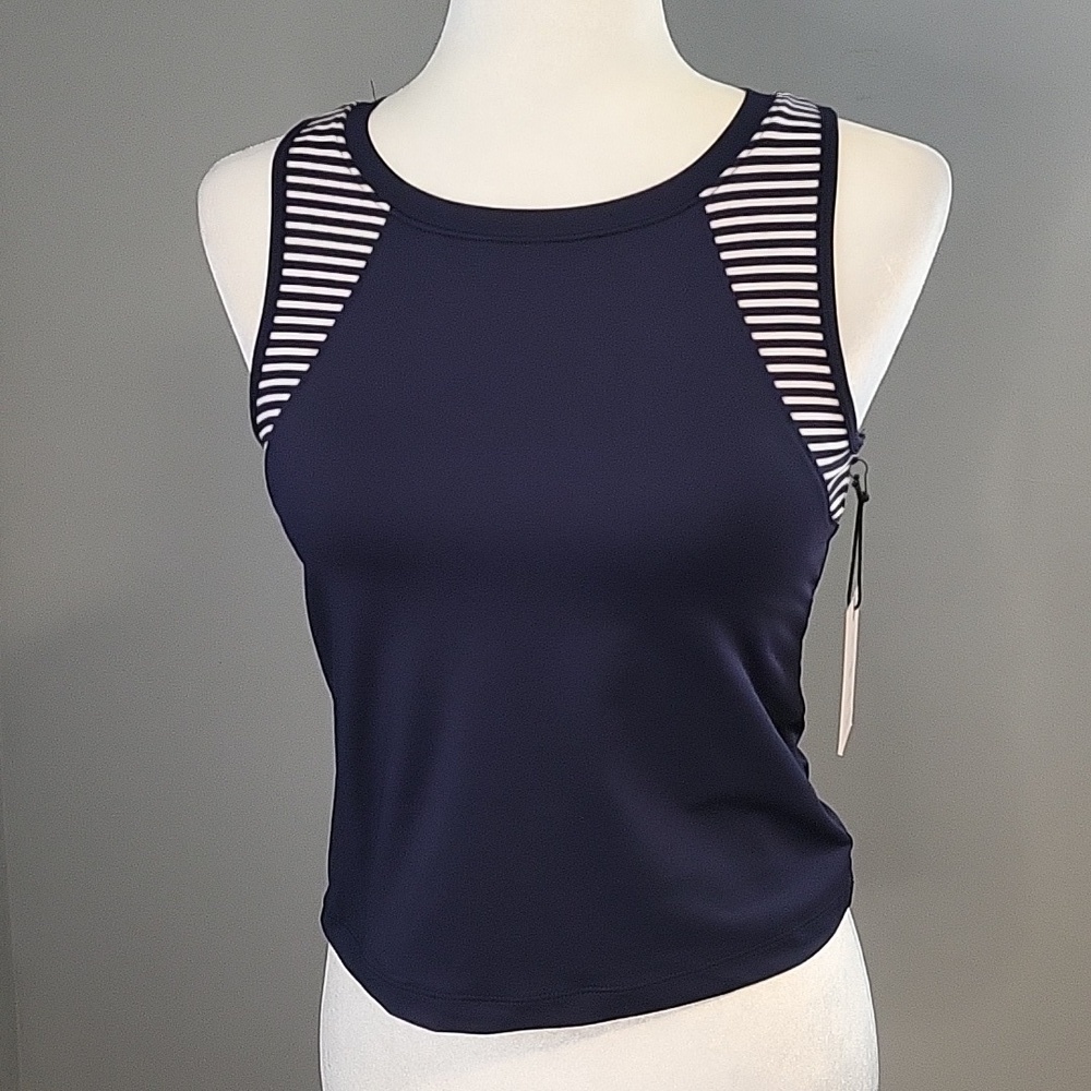 Sincerely Jules Golf Tennis Blue White Crop Sports Bra Tank Top - Size S